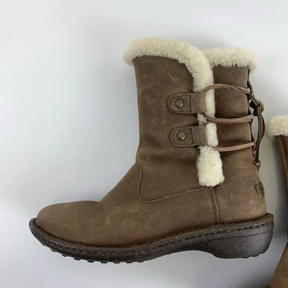 BOGO UGG Akadia Boot Brown Leather Sheepskin Shearling Lined 1007760 Womens 7